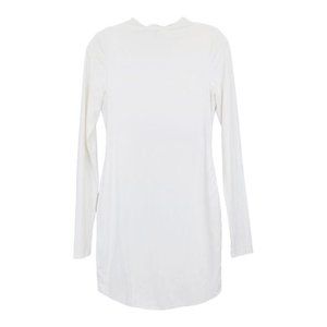 MESHKI Sz L Kylie Mini Dress Ivory High Neck Long Sleeve Zip Back Lined Fitted
